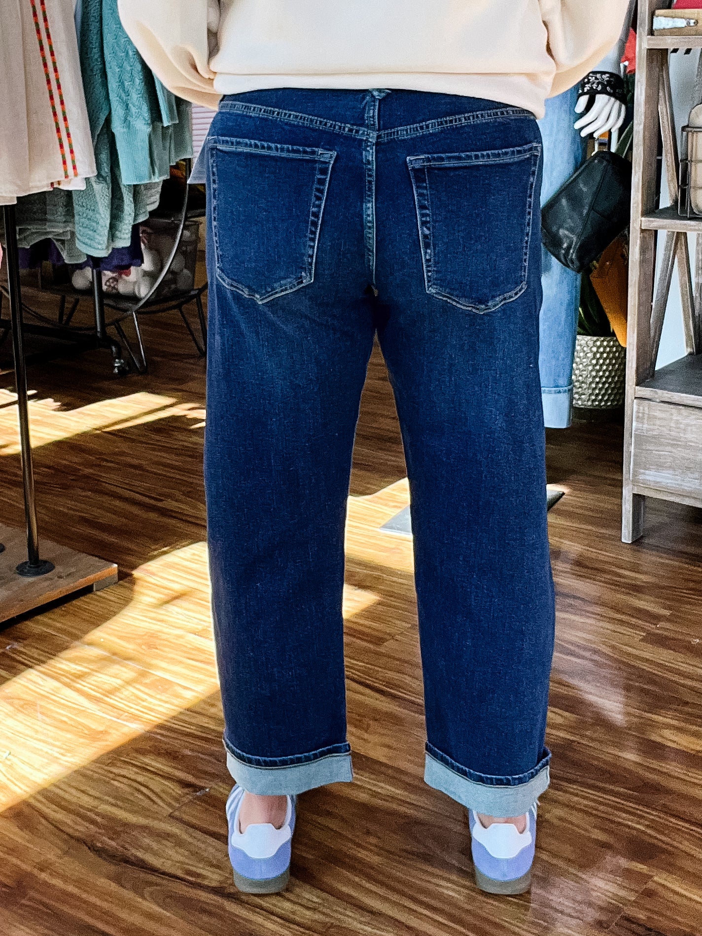 Comet Blue Sloane Slouchy Girlfriend Cuffed Jean