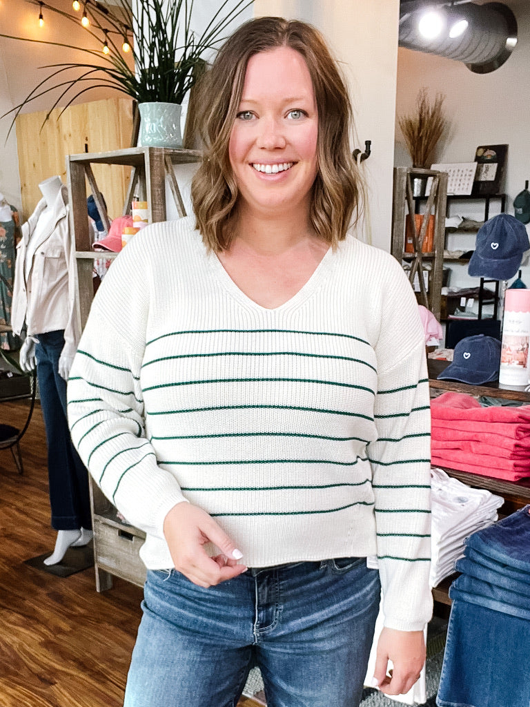 Ivory W/ Green Stripe Sweater