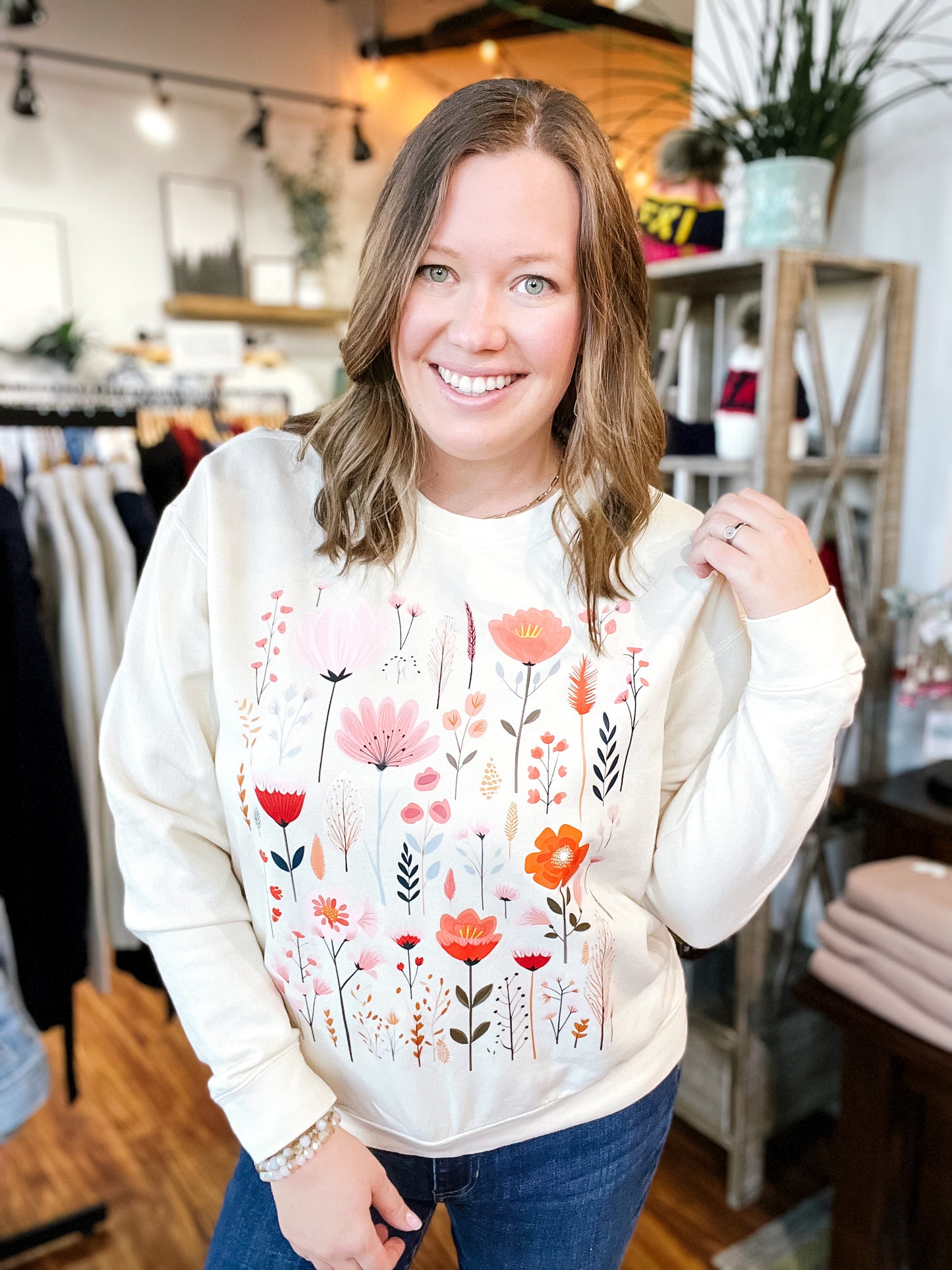 Ivory With Pink Florals Sweatshirt