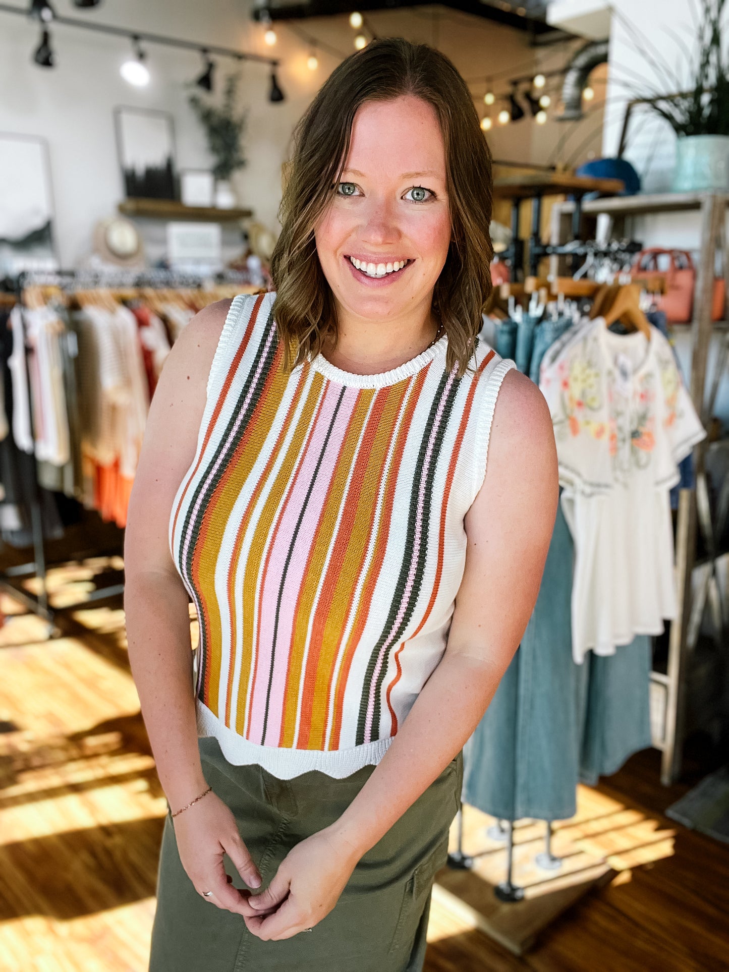 Ivory Striped Sleeveless Sweater