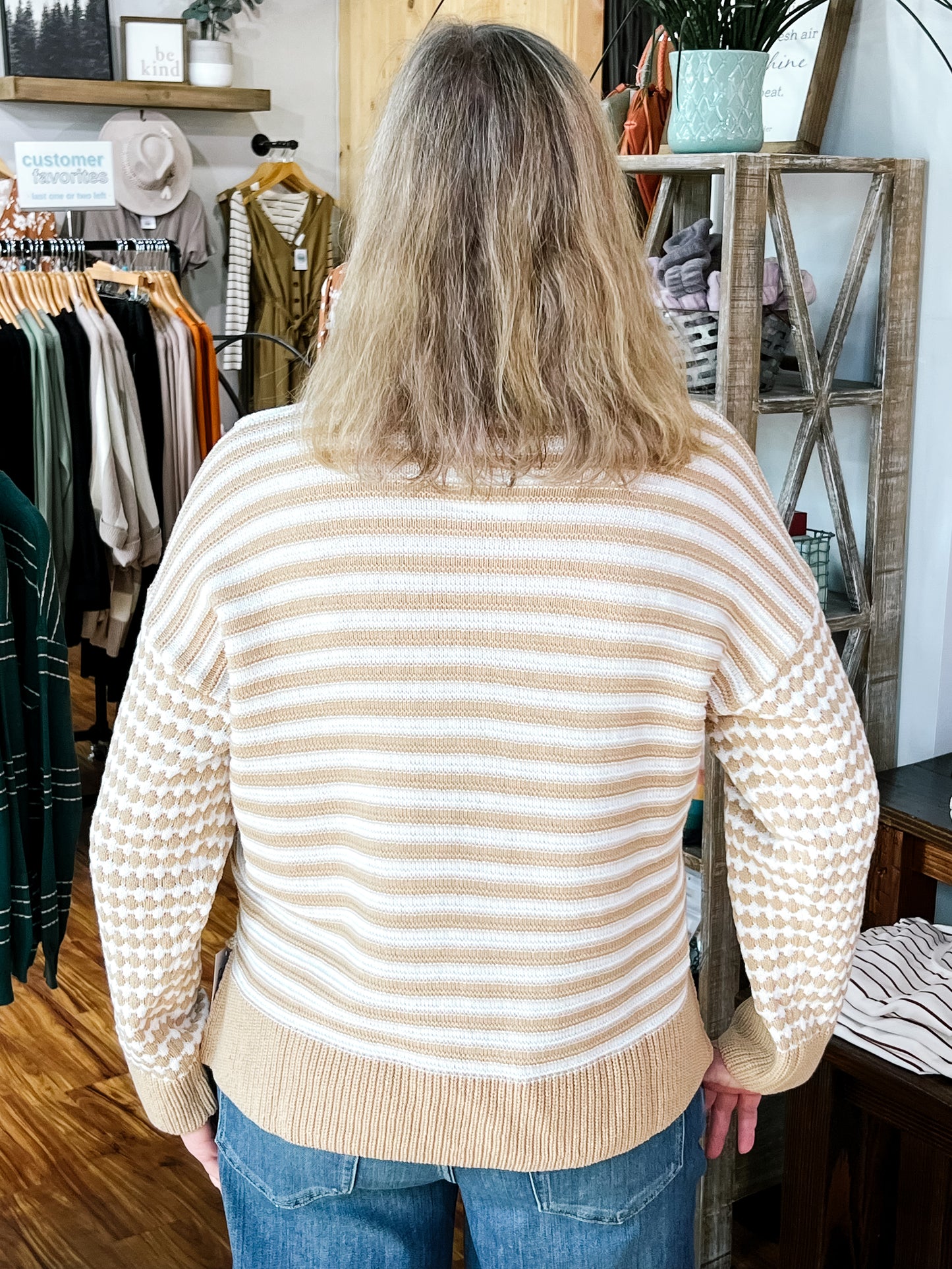 Taupe & White Stripe Sweater