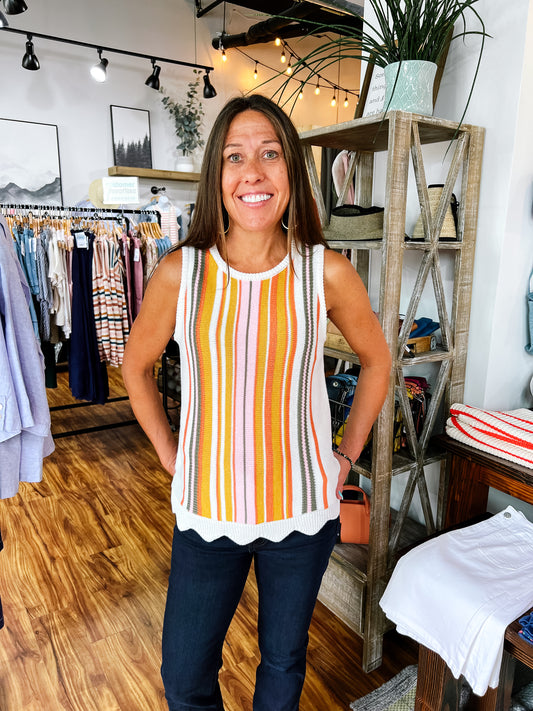 Ivory Striped Sleeveless Sweater