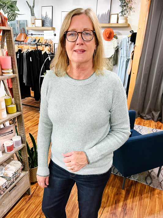 Sage Two Toned Ribbed Sweater