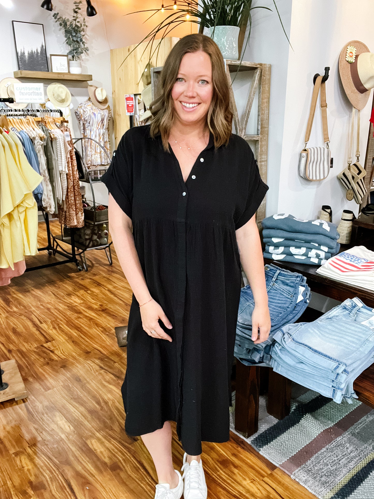 Black Gauze Shirt Dress