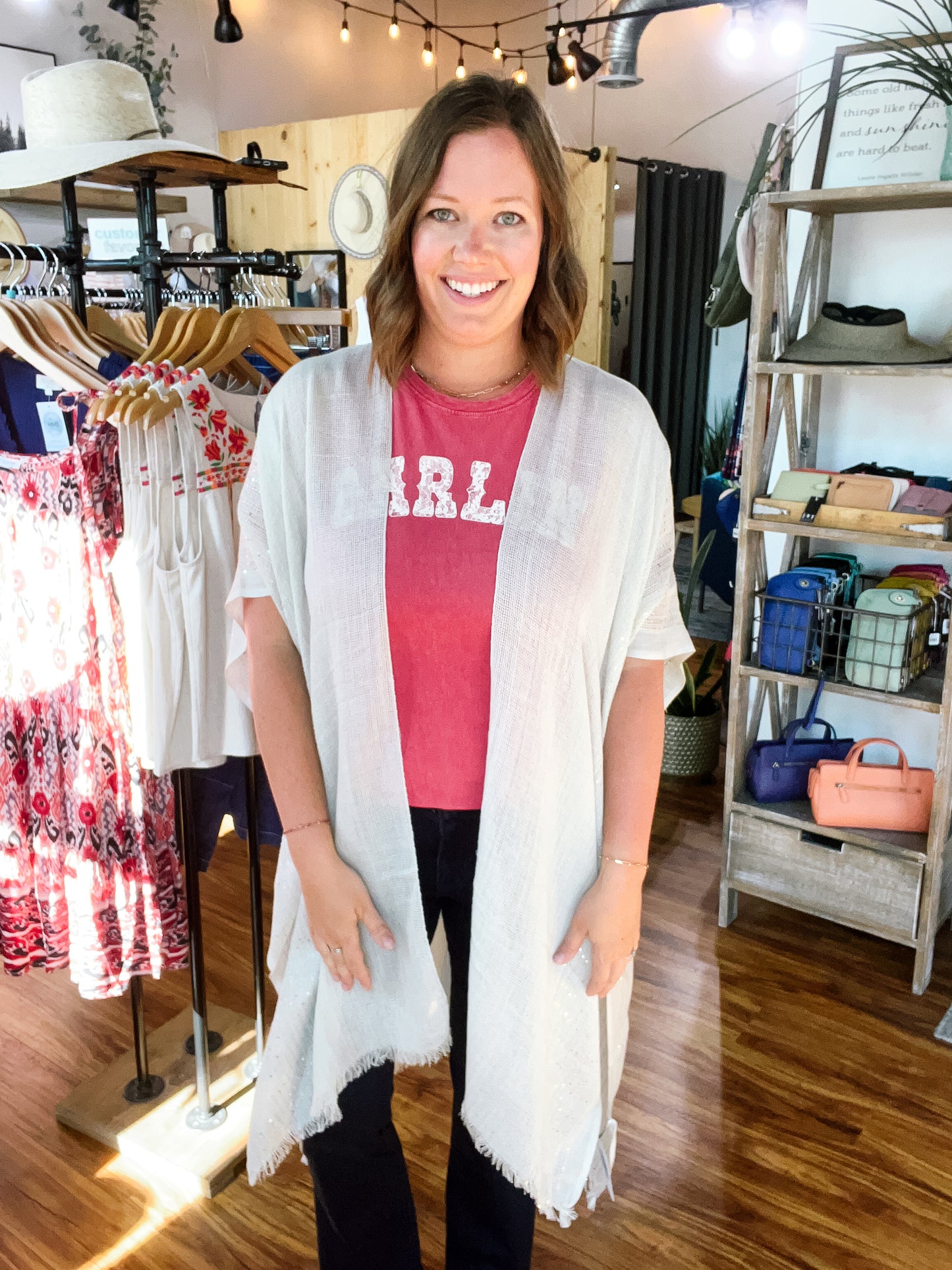 Cream Sequin Sheer Kimono