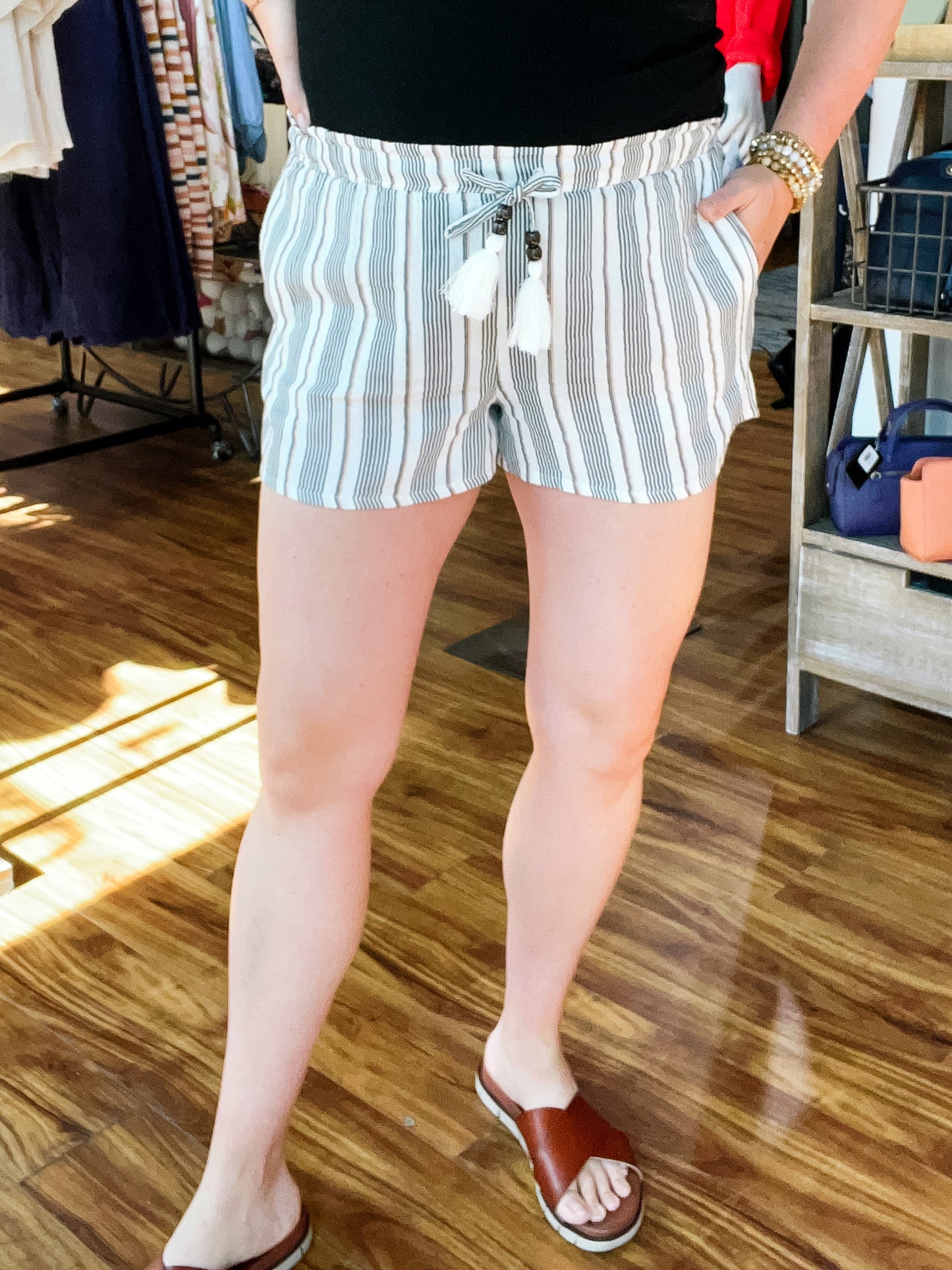 Ivory & Black Stripe Short