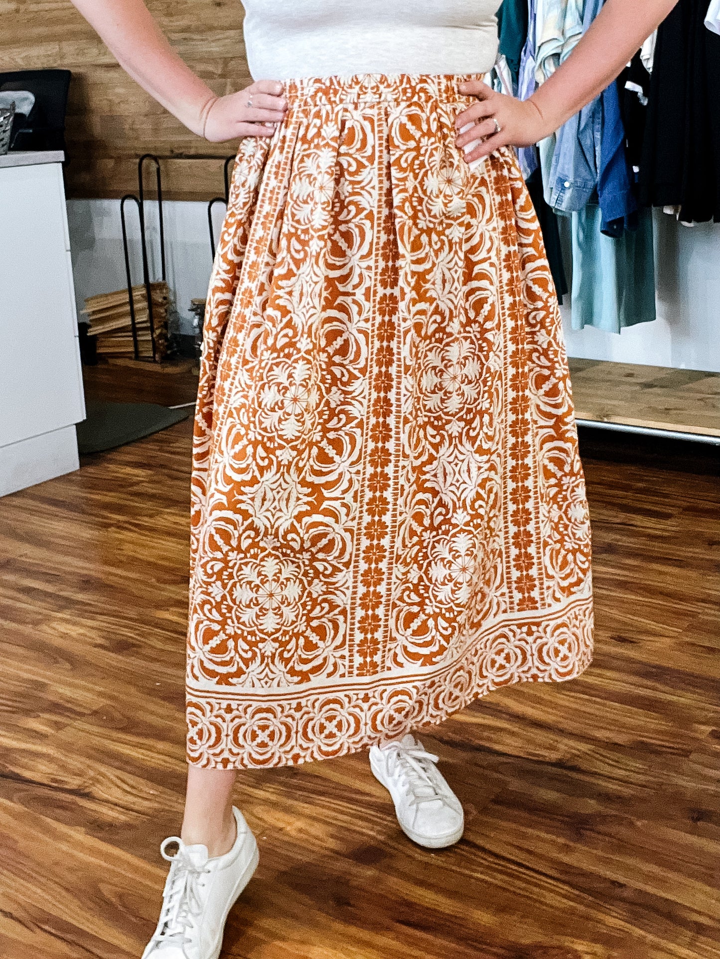 Rust W/Ivory Tropical Skirt