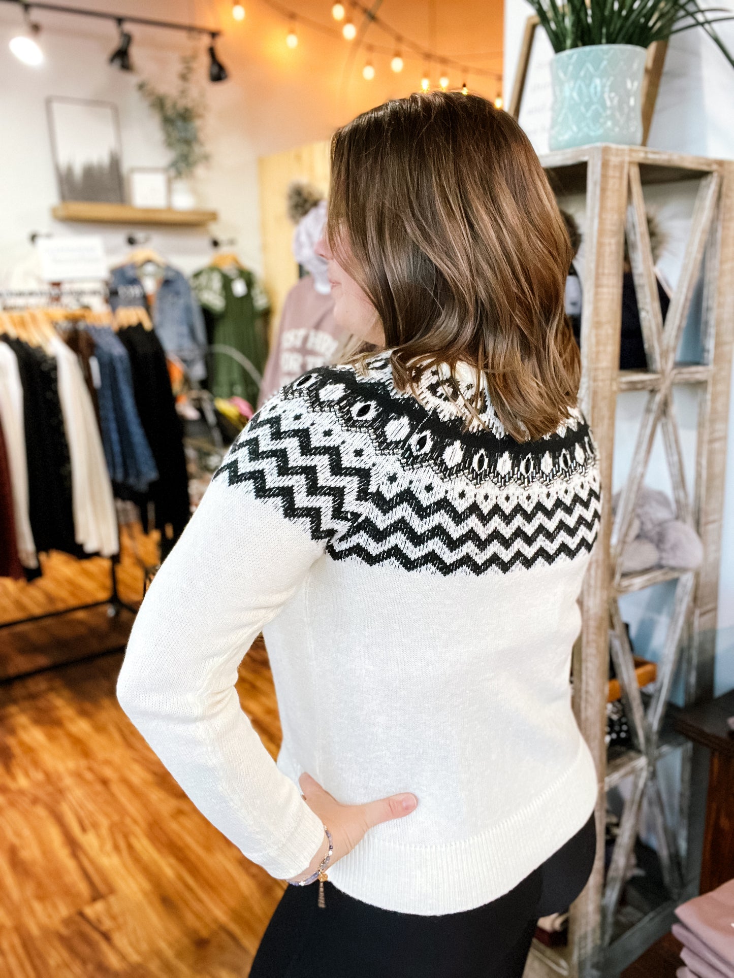 Cream & Black Beaded Sweater
