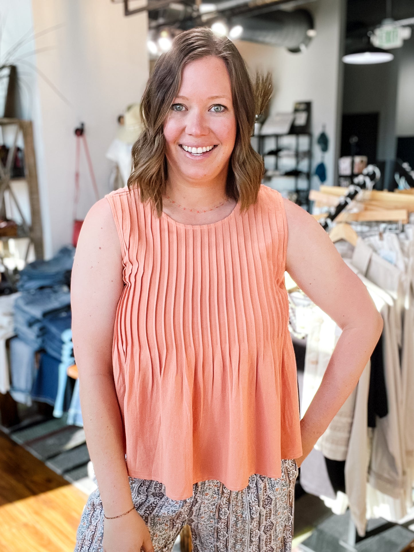 Apricot Pleated Babydoll Tank