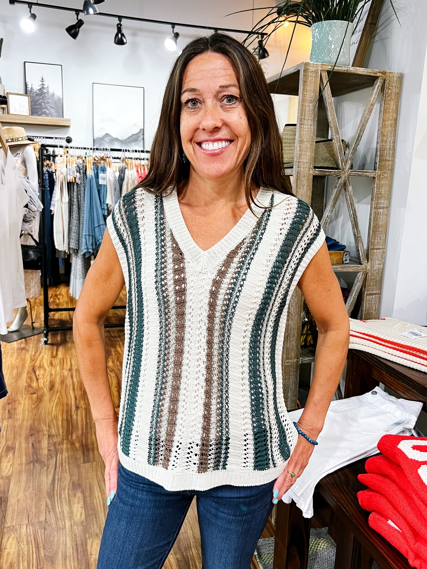 Ivory W/Metallic Detail Sweater Vest