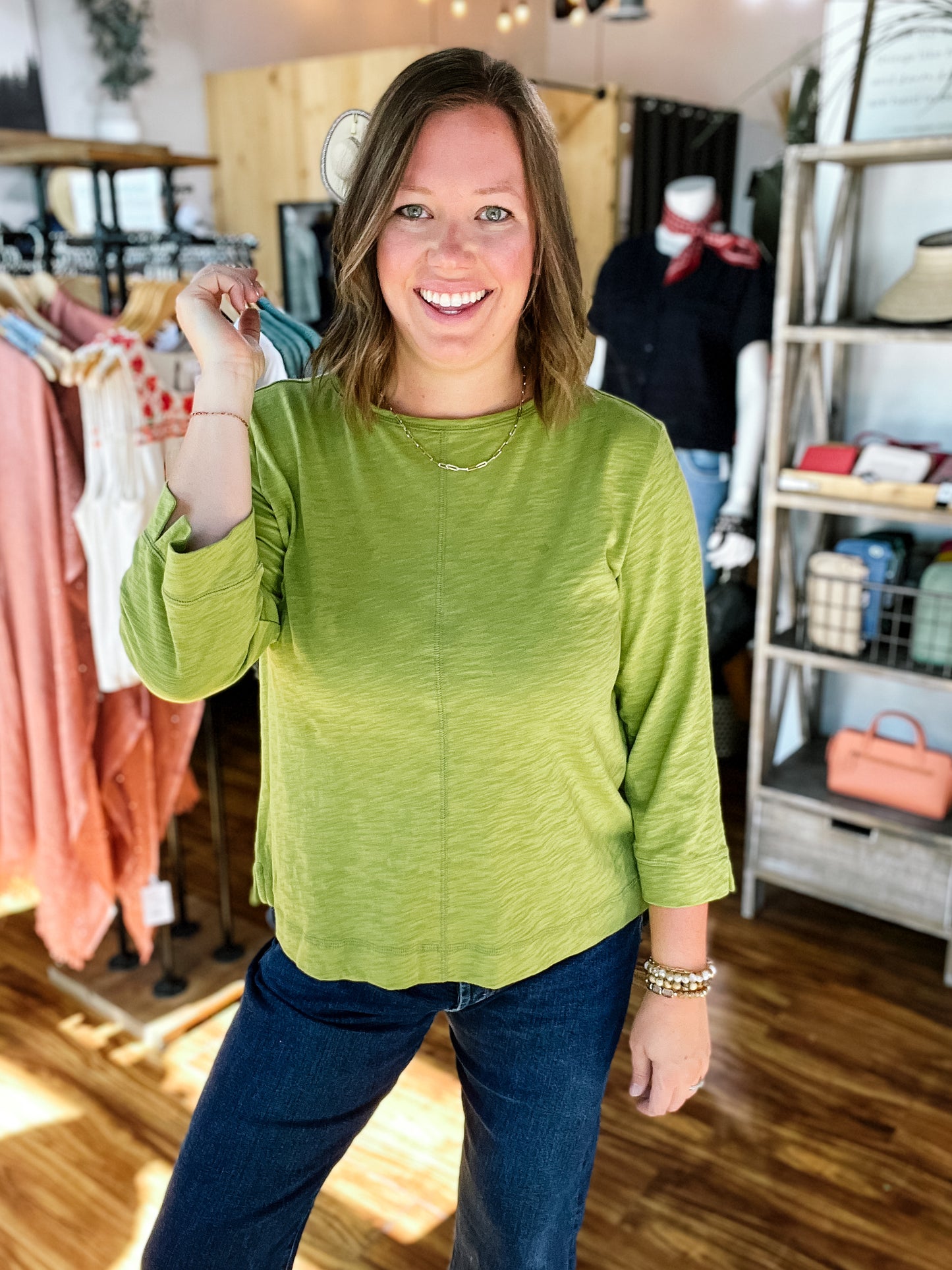 Lentil Green Boat Neck Top