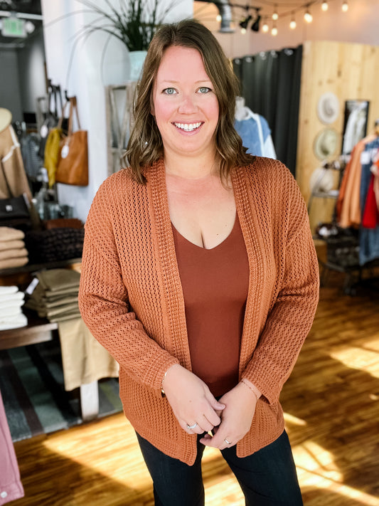 Clay Brown Open Cardigan