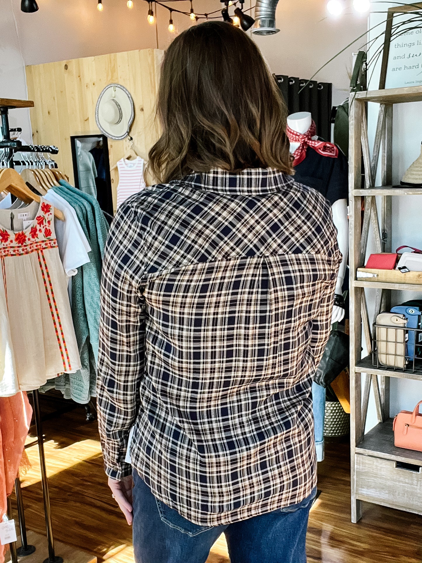 Indigo Plaid Flannel Shirt