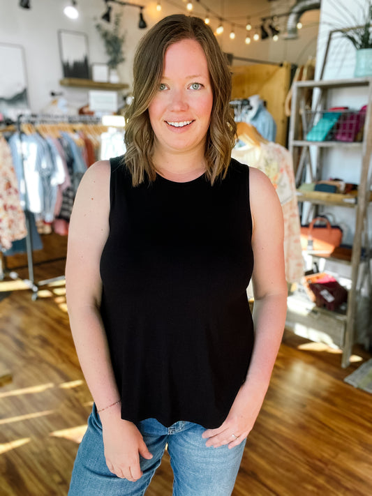 Black Round Neck Tank Top