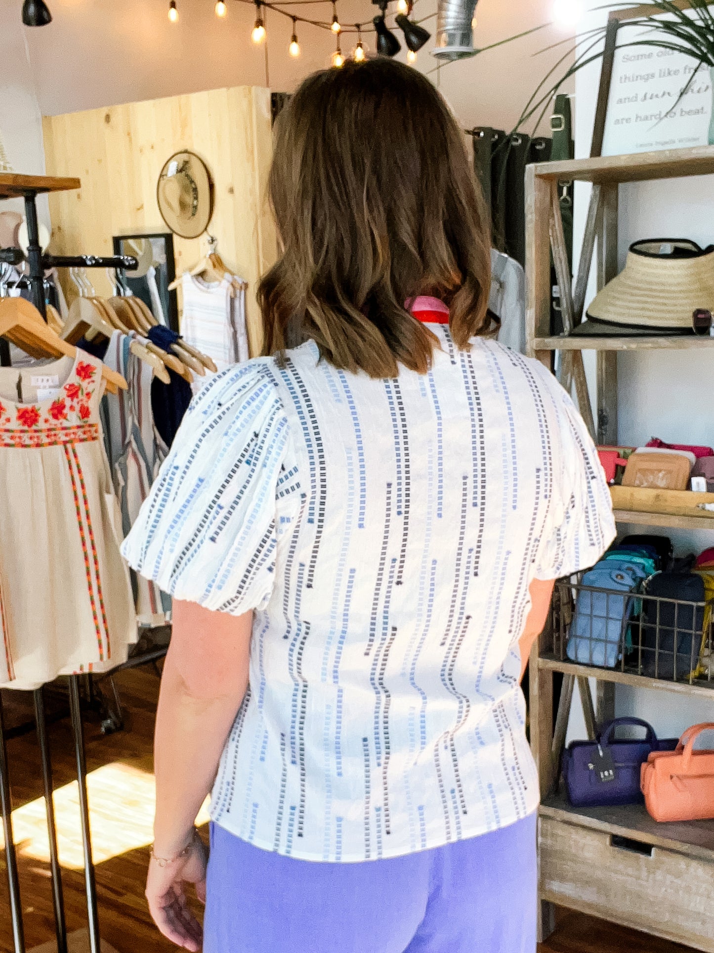 White With Blue Detail Embroidery Top