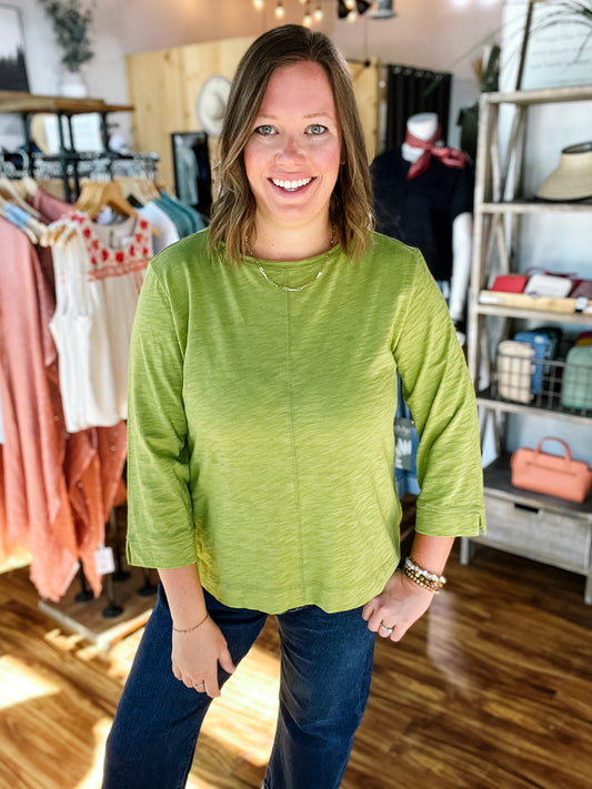 Lentil Green Boat Neck Top