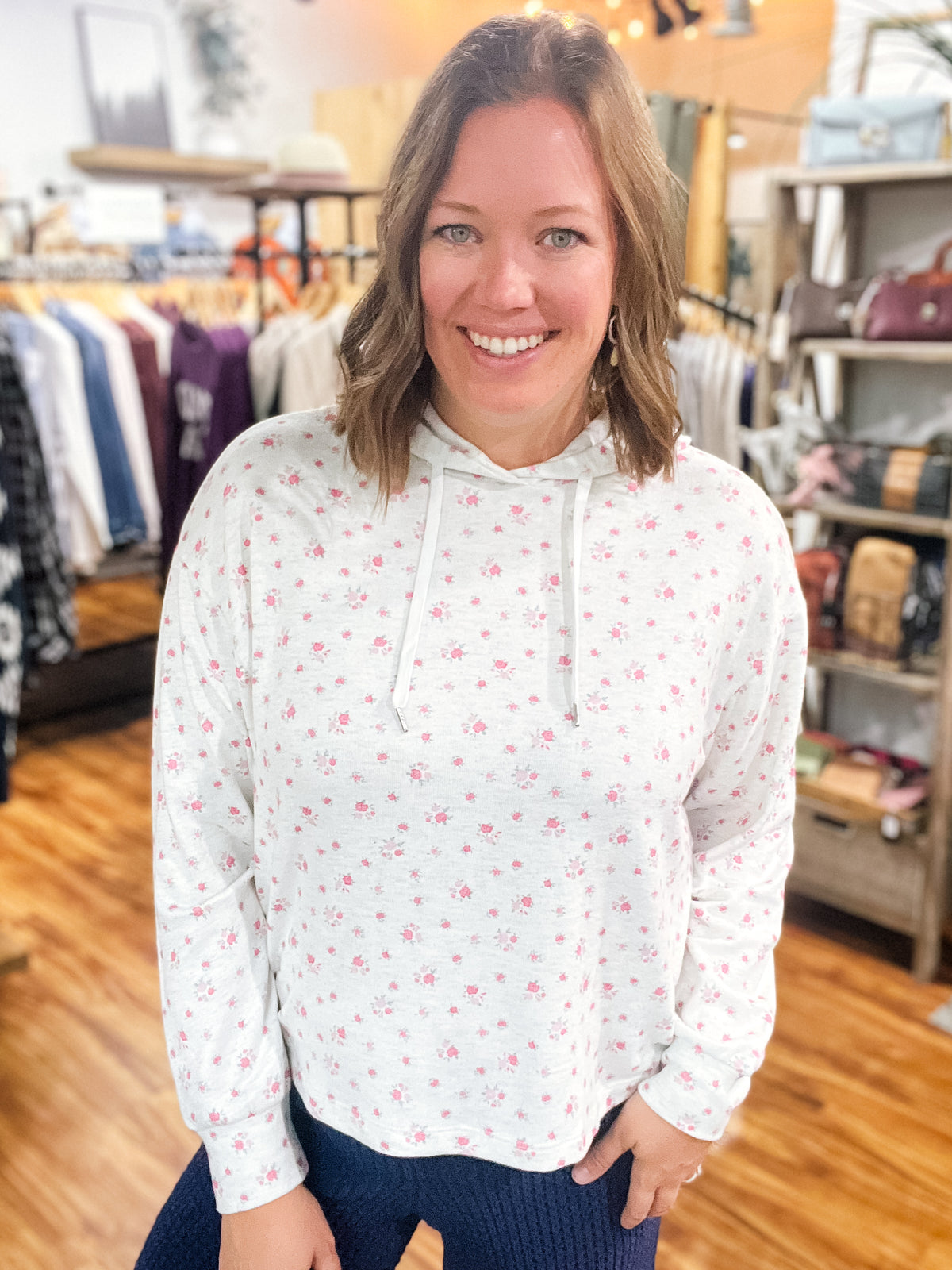 Heather Cream Rose Hoodie