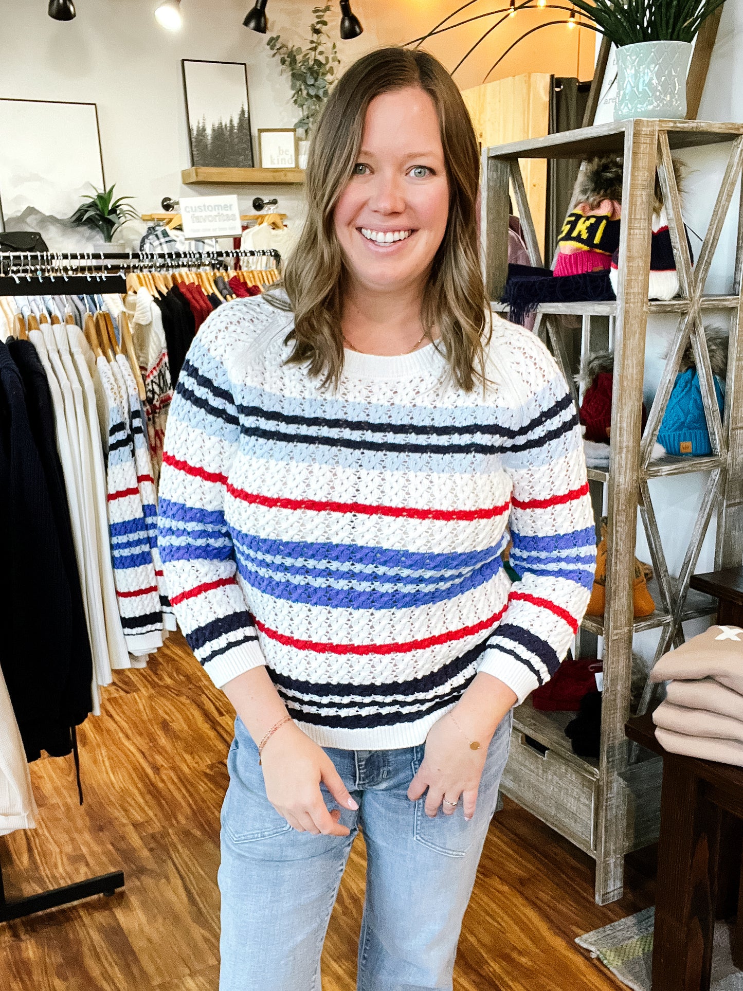 Red White & Blue Open Knit Sweater