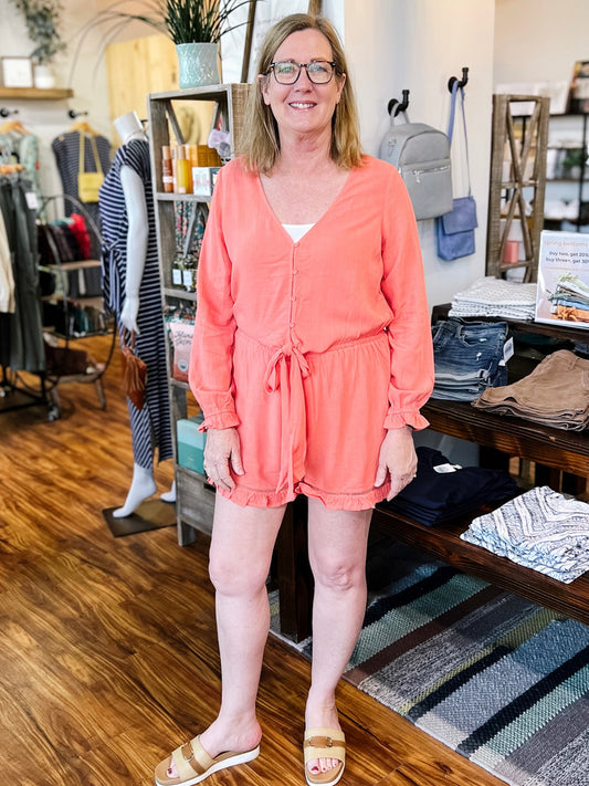 Coral Romper W/ Front Tie