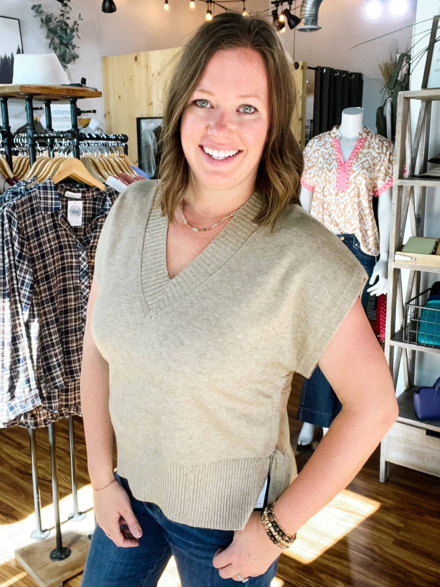Heather Beige Tie Side Sweater