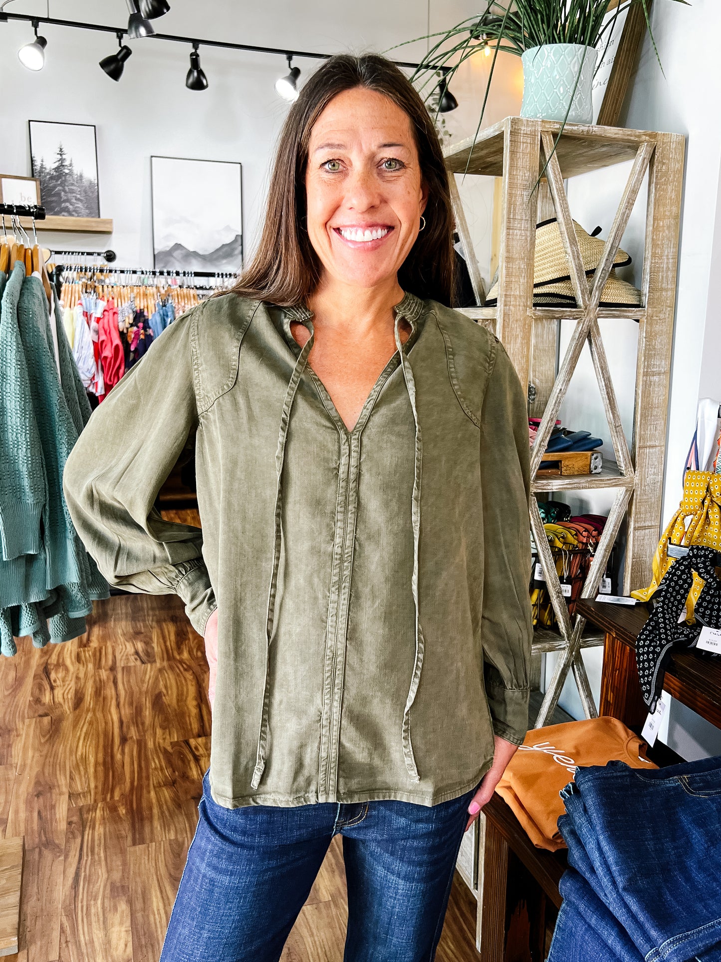 Olive Green Long Sleeve Top
