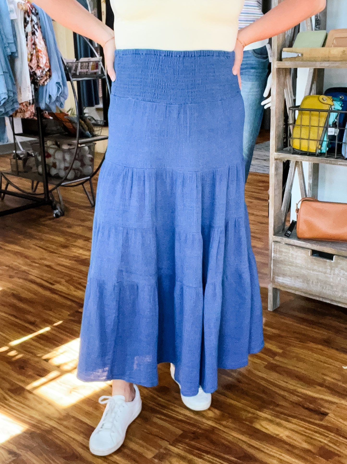 Blue Gather Waist Skirt
