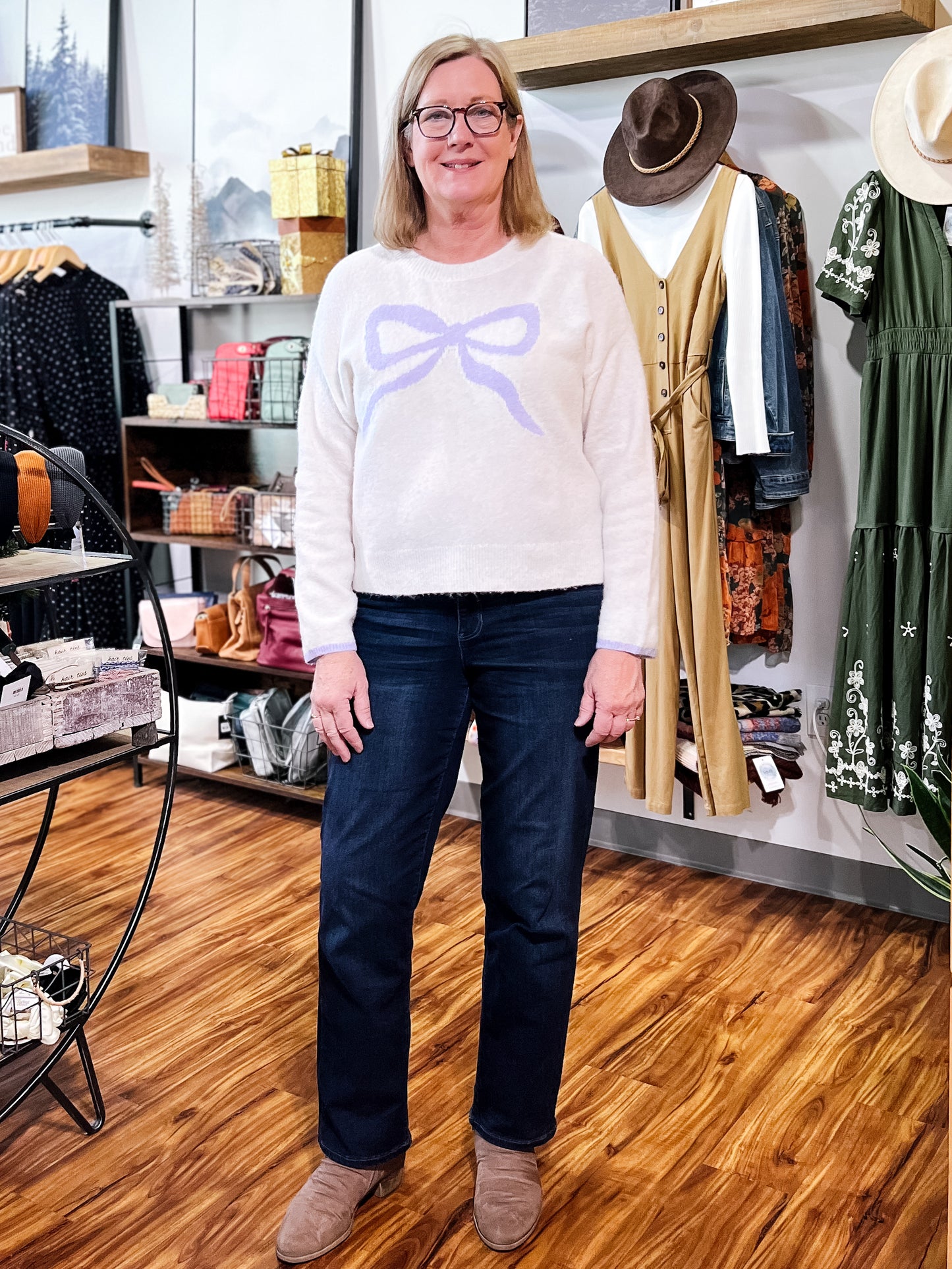 Ivory W/ Blue Bow Sweater