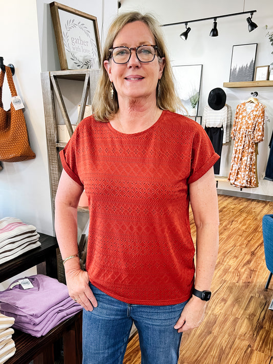 Eyelet Short Sleeve Top