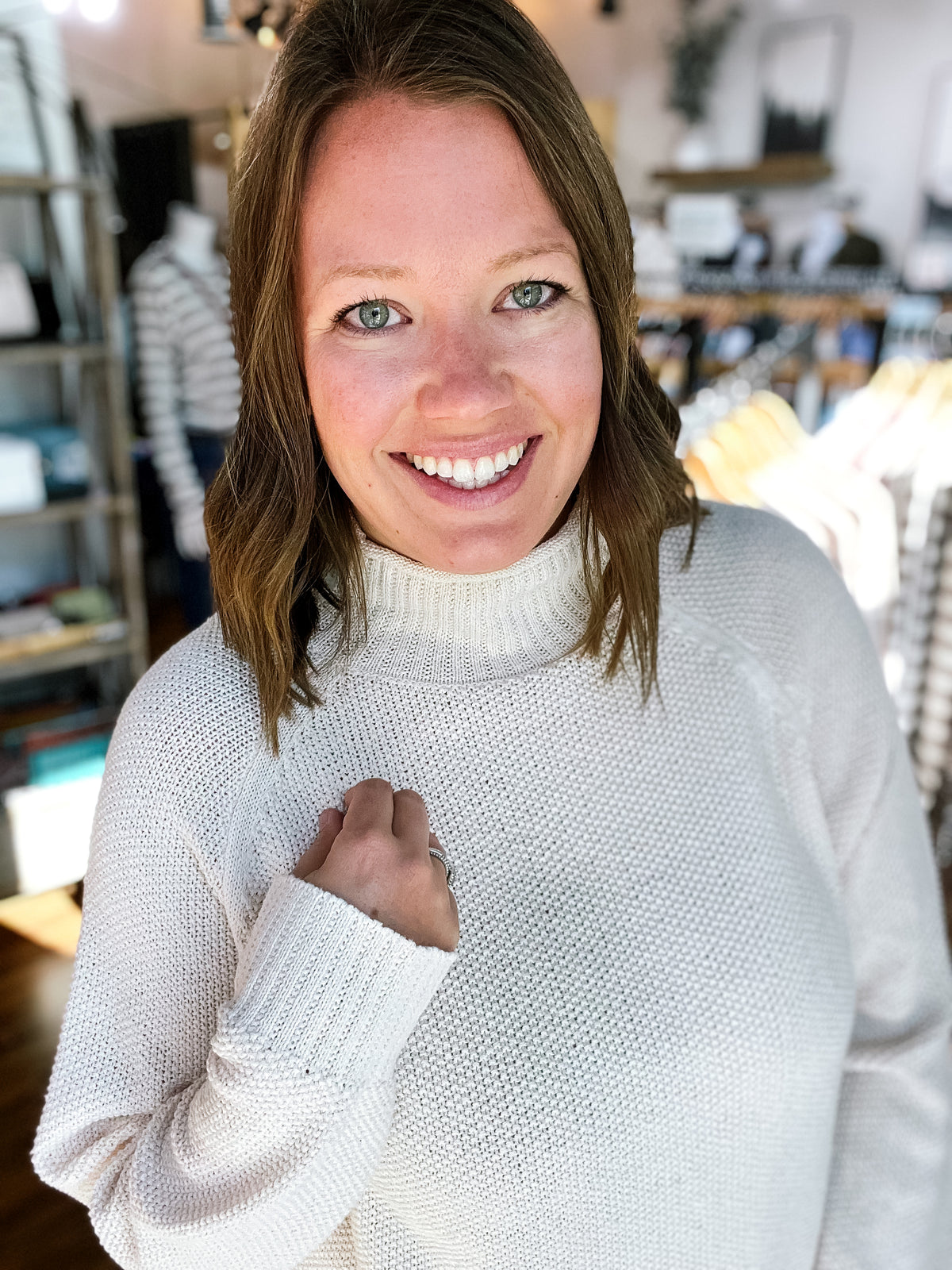 Ivory Textured Roll Neck Sweater