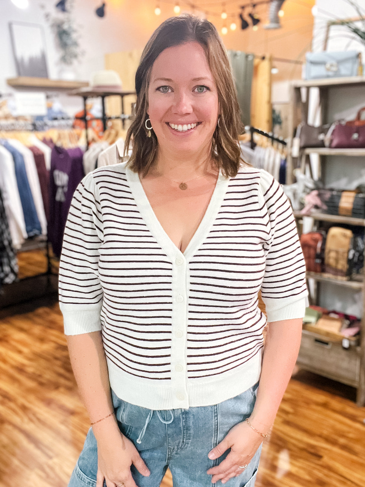 Mulberry & Cream Striped Cardigan