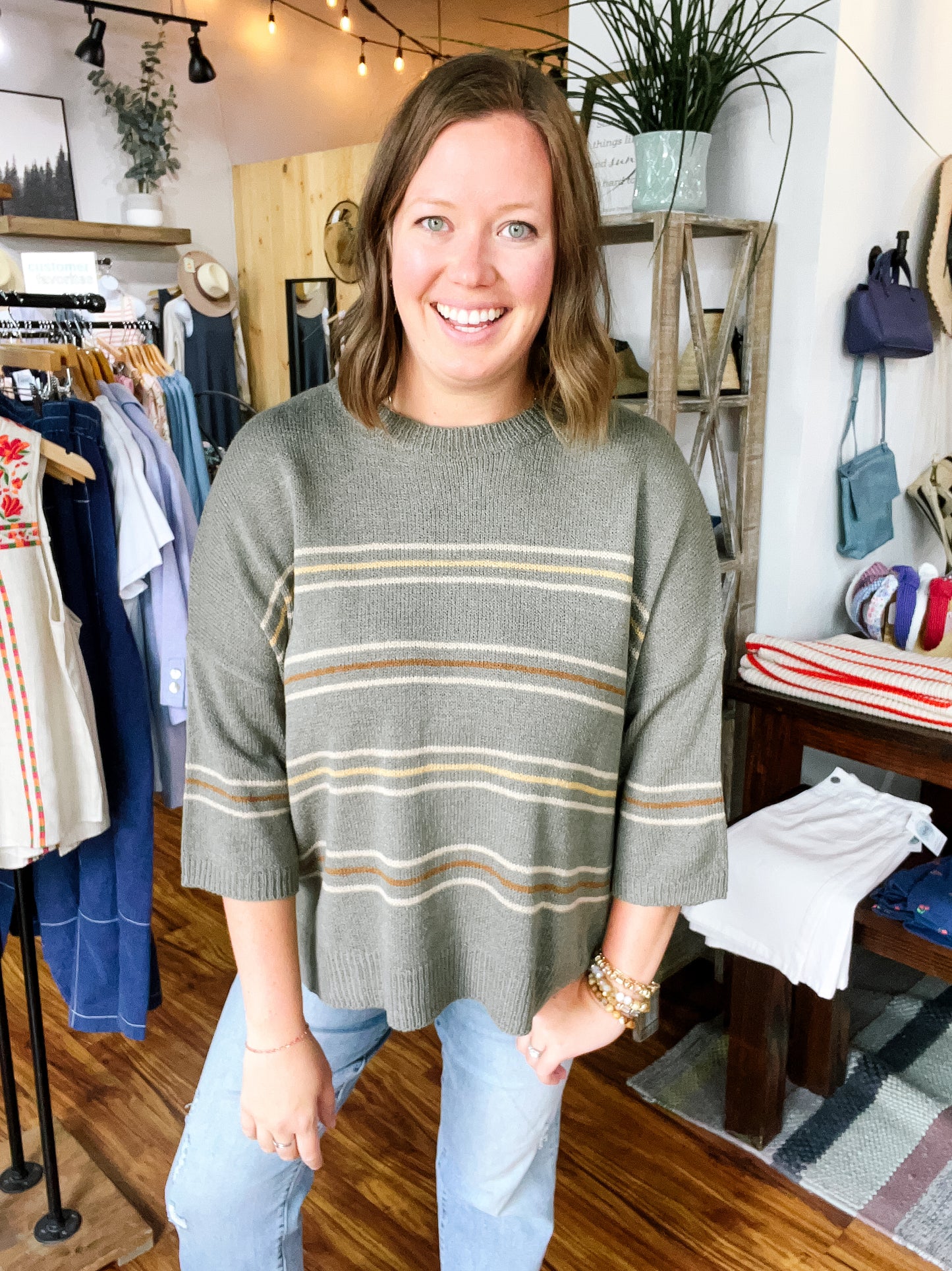 Sage Green W/Stripes Sweater
