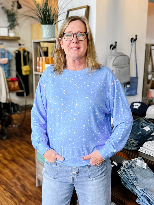 Light Blue W/ Stars Long Sleeve Top