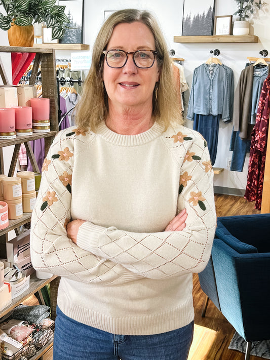 Beige W/Flower Detailing Sweater