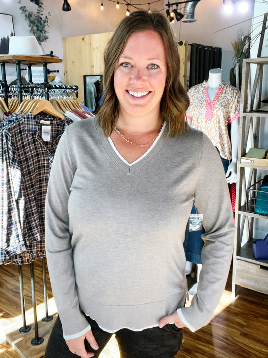 Taupe V Neck Sweater