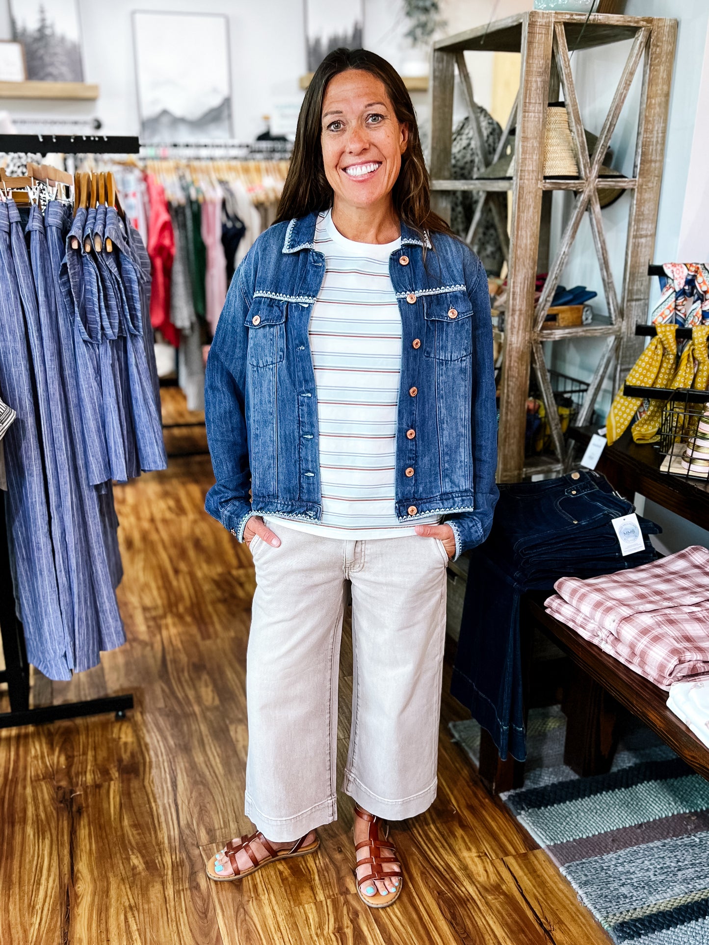 Medium Wash Denim Jacket With Embroidered Detailing