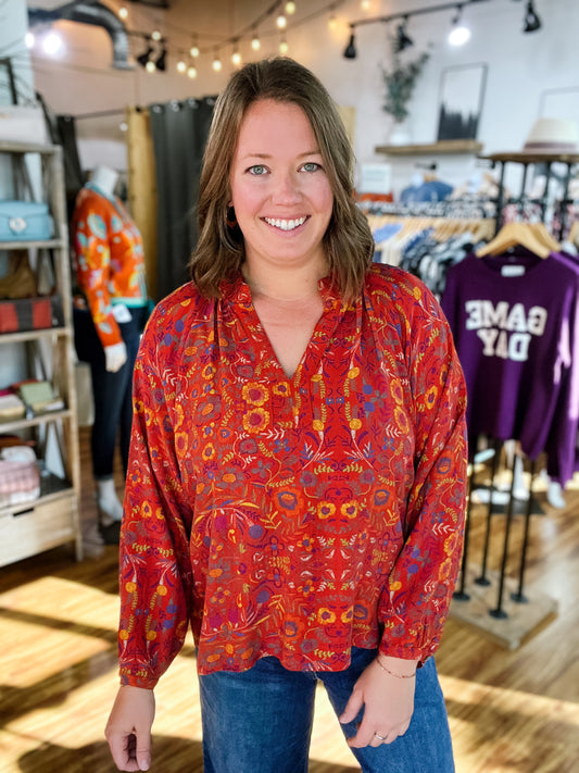 Sienna Floral Ruched Collar Blouse