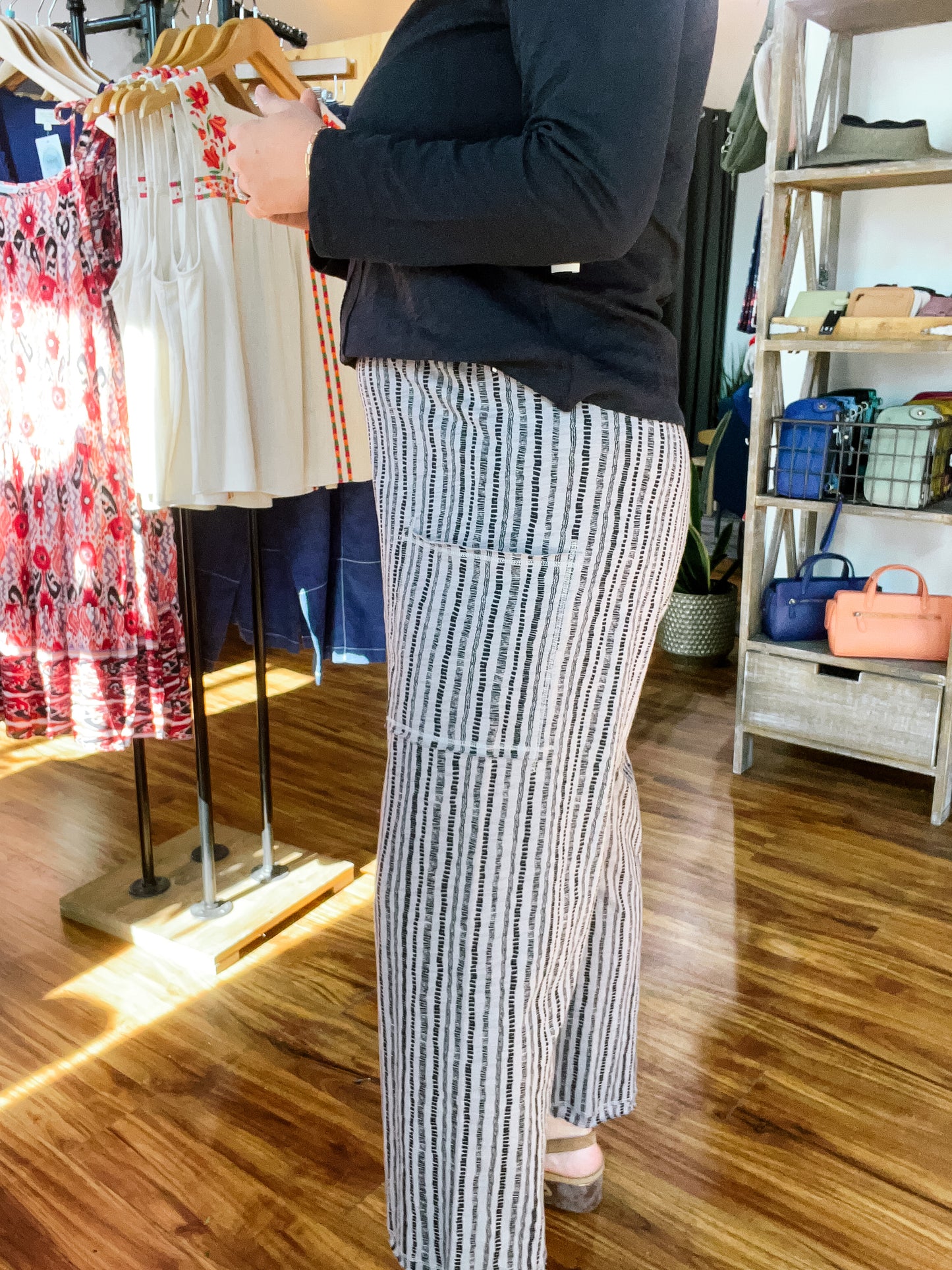 Gray W/Black Dash Stripes Pant