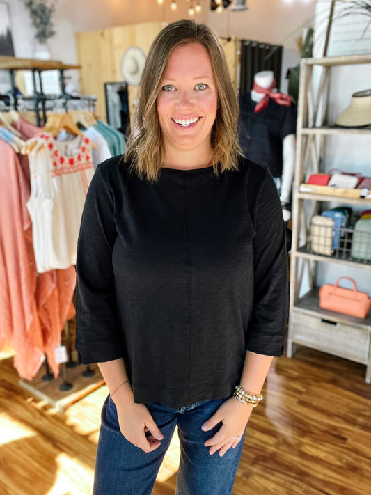 Black Boat Neck Top