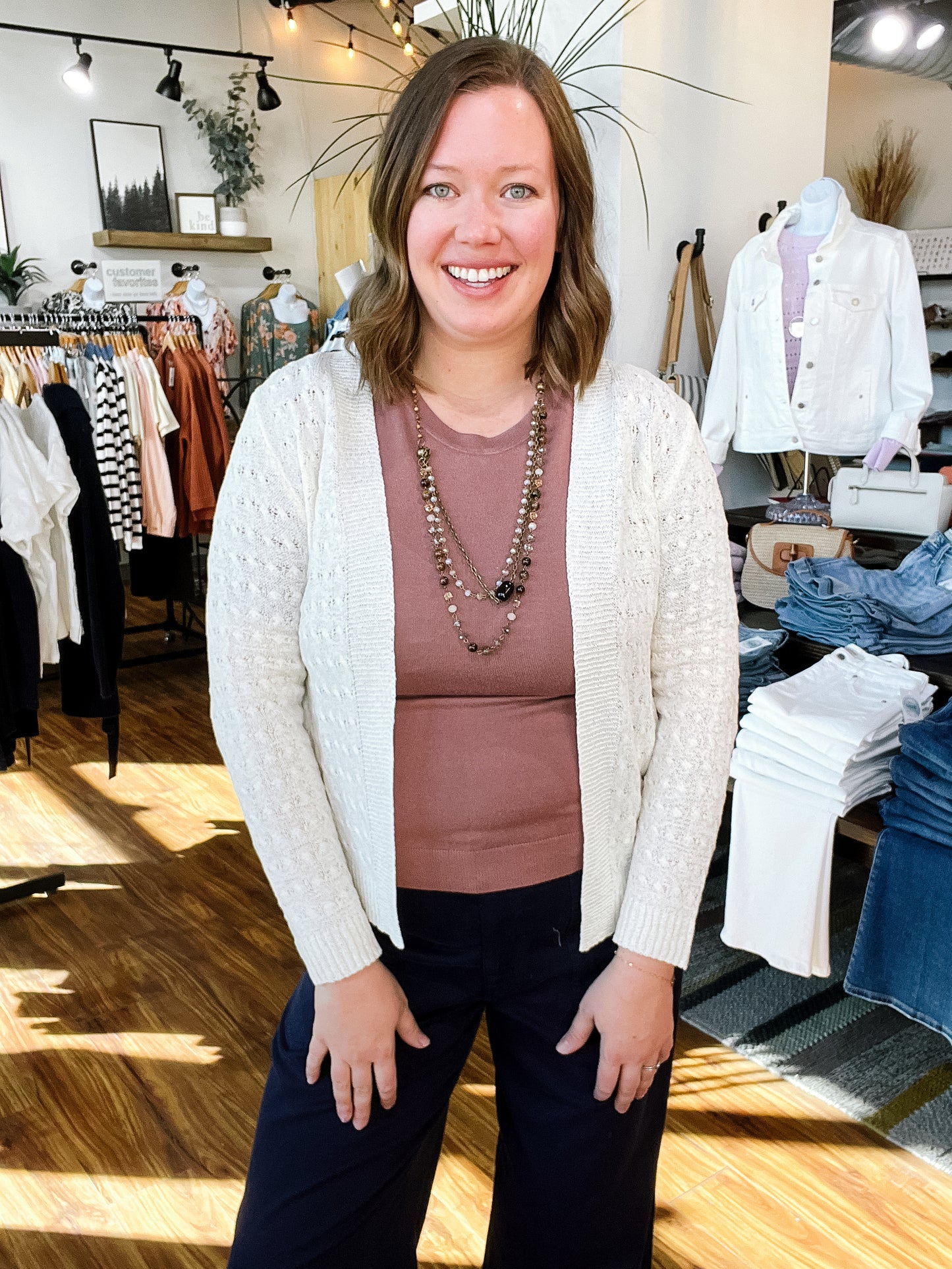 Cream Textured Open Knit Cardigan