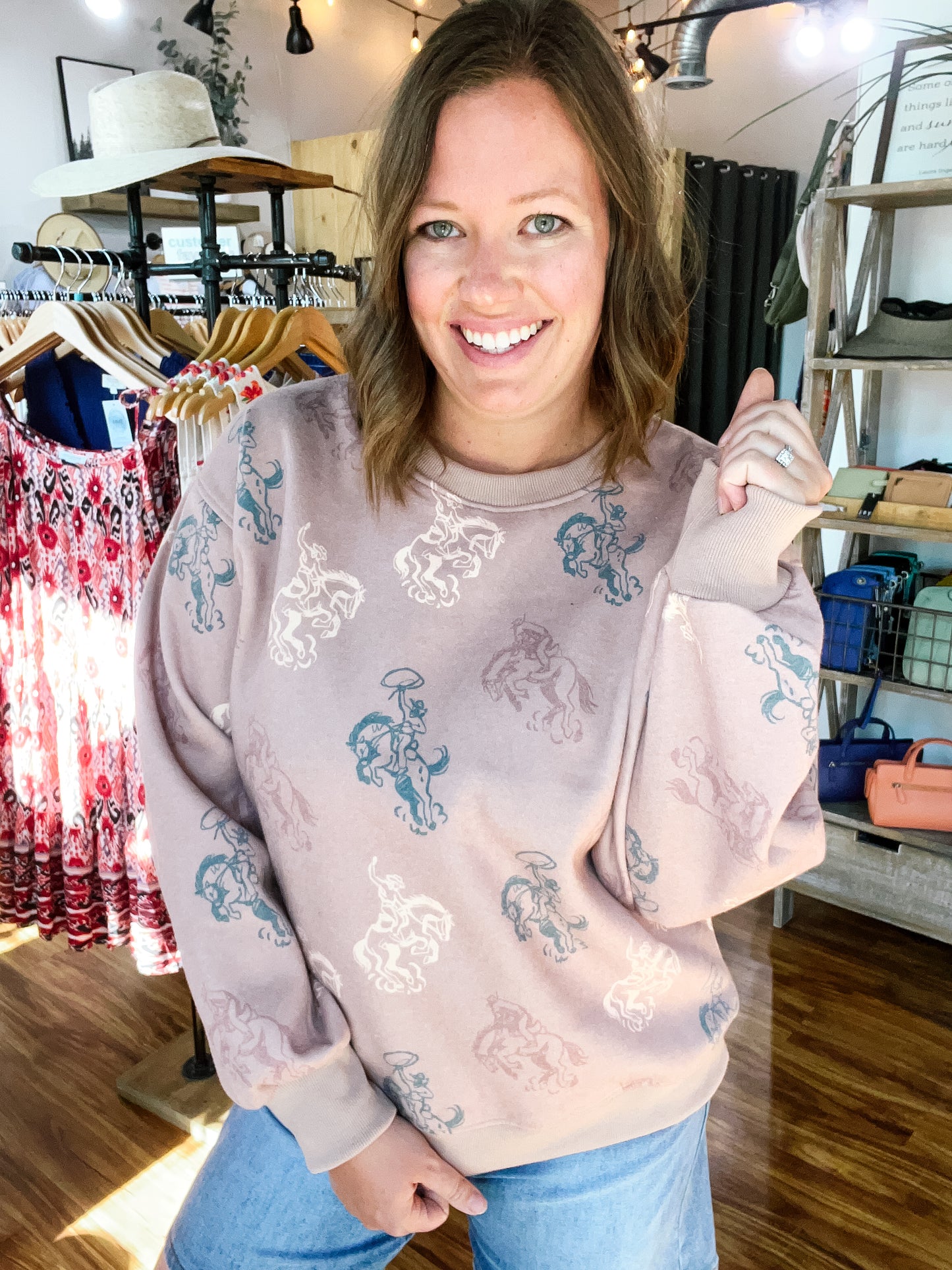 Light Brown Bucking Bronco Sweatshirt