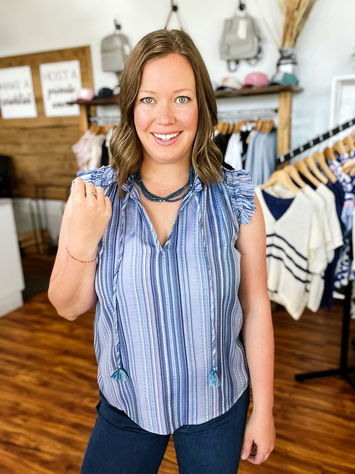 Blue Flutter Sleeve Top