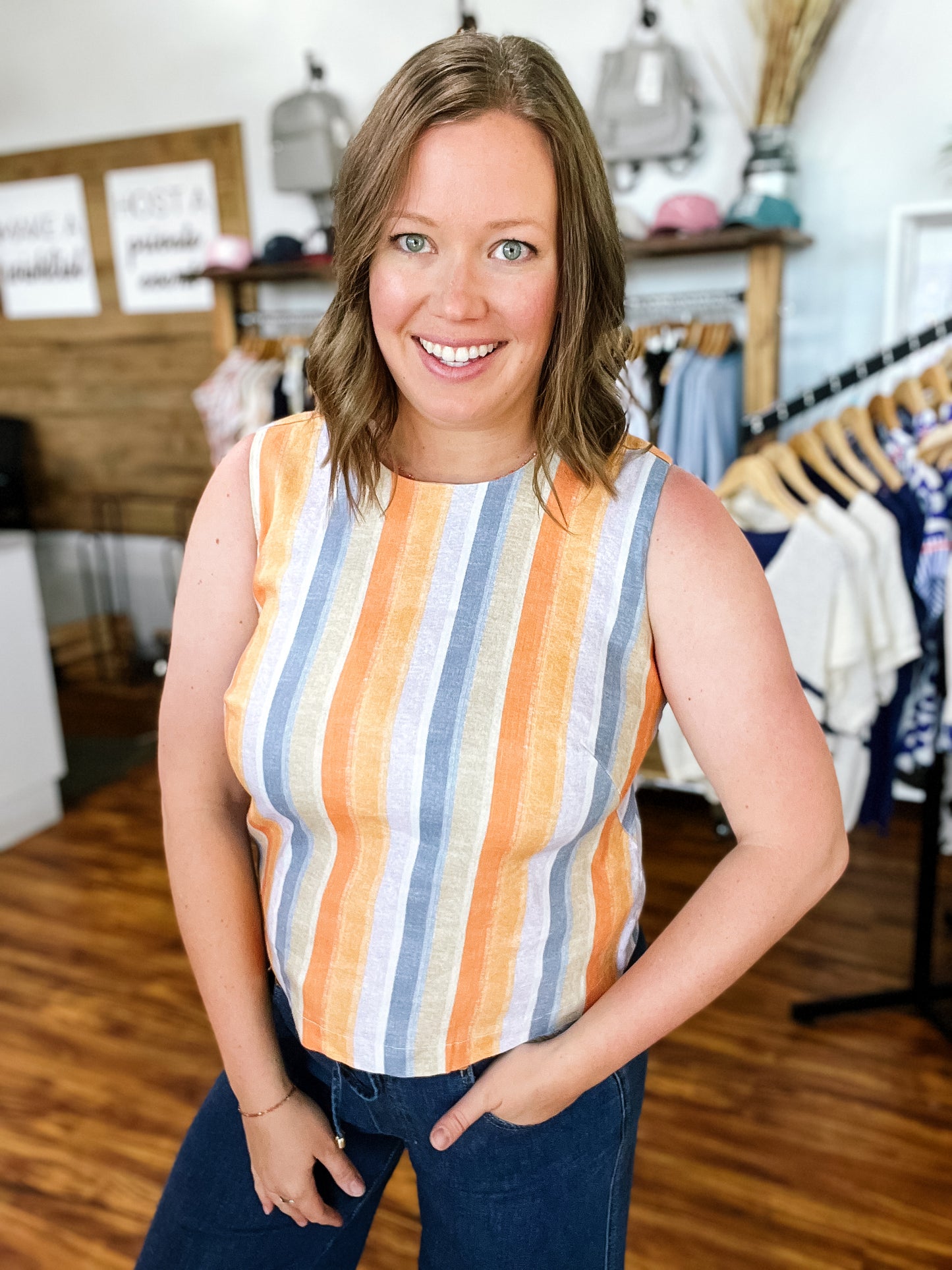 Orange Sleeveless Shell Top