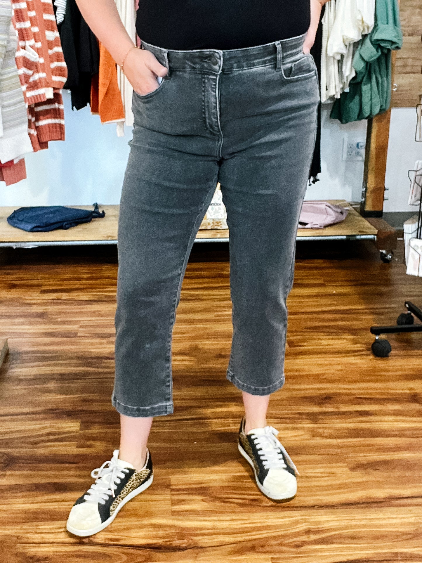 Audrey Storm Gray Straight Crop Jean