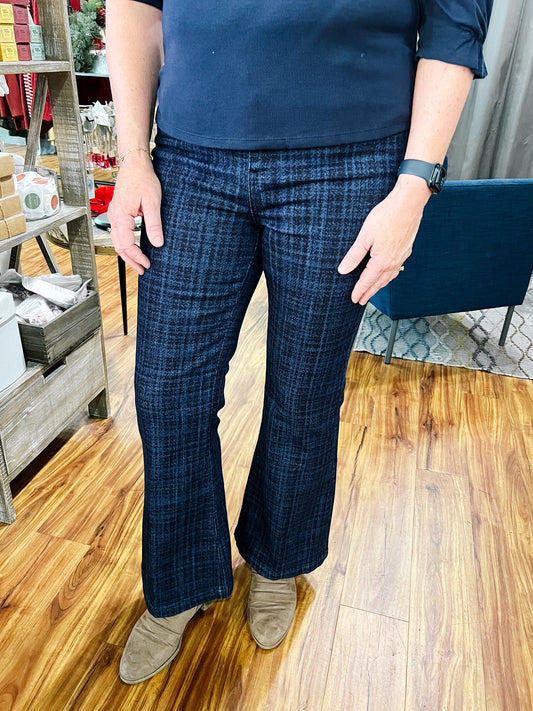 Hannah Flare Dark Blue Plaid Jean