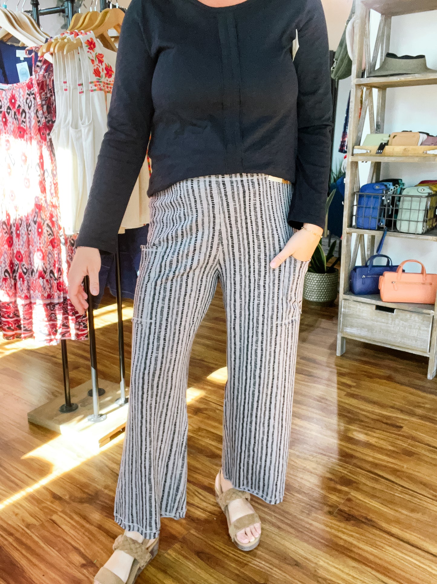Gray W/Black Dash Stripes Pant