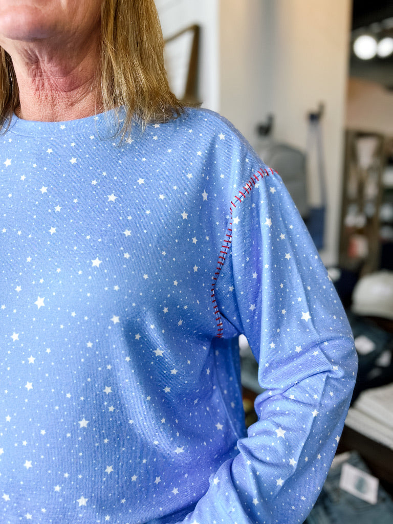 Light Blue W/ Stars Long Sleeve Top