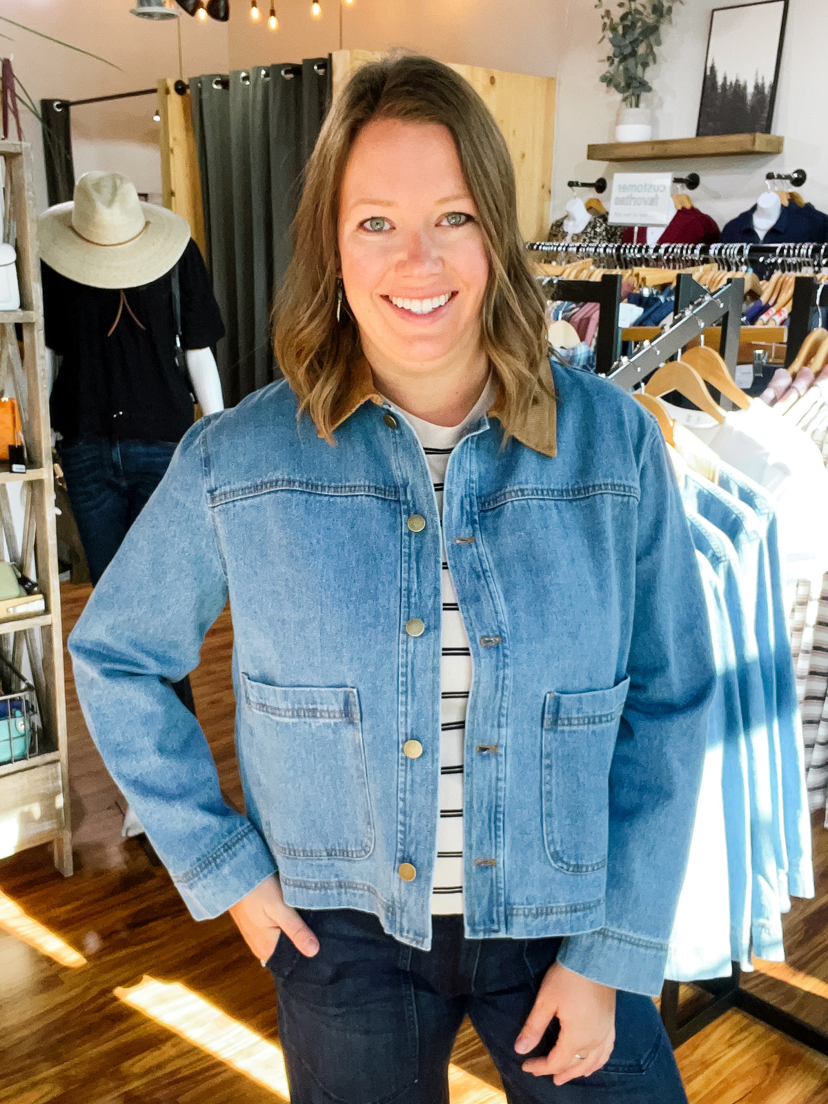 Denim W/Brown Collar Jacket
