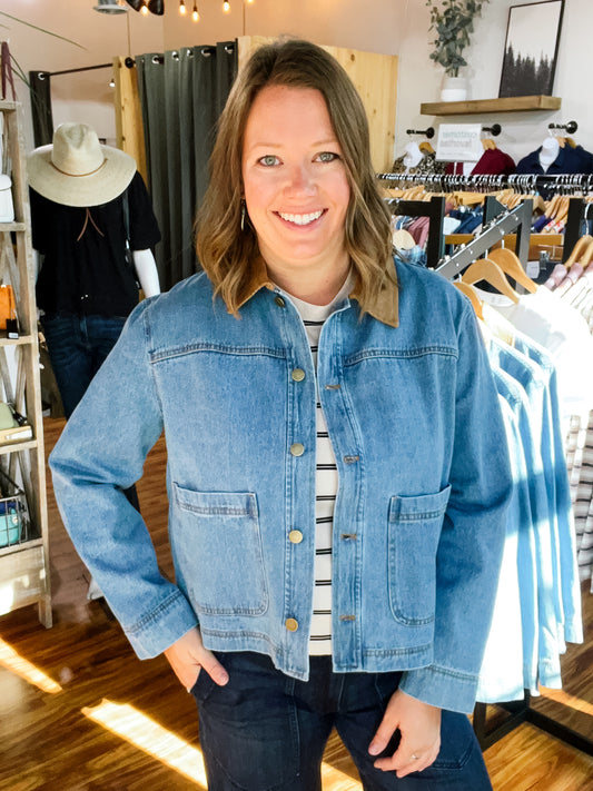 Denim W/Brown Collar Jacket