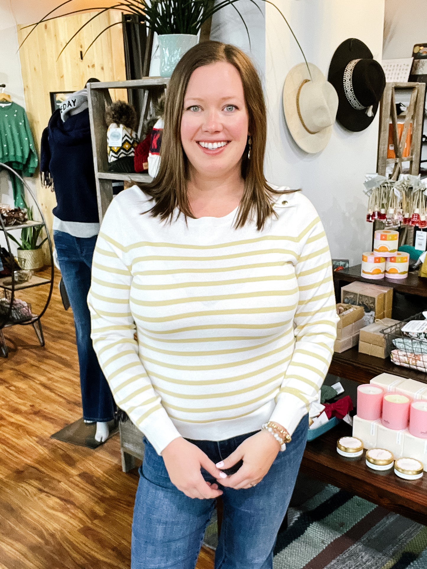Cream And Yellow Gold Button Sweater