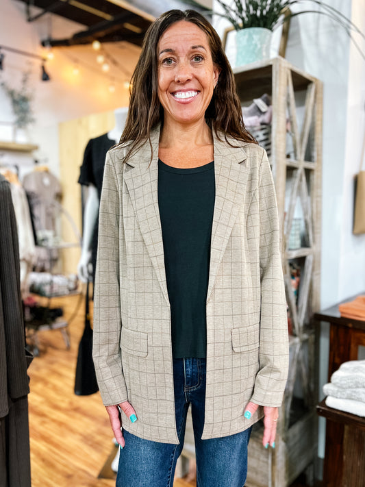 Khaki Checked Boyfriend Blazer